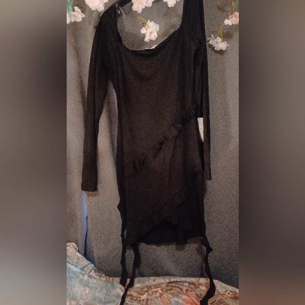 Lush Black Ruched Asymmetrical Mini Dress